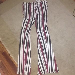 Long knit striped maroon/white/black pants
